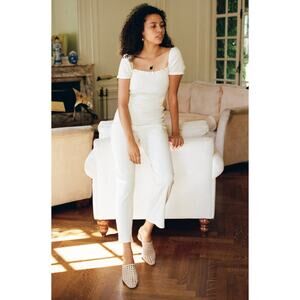 Lisa Says Gah White Sophie Cap Sleeve Smocked Jumpsuit Size Large